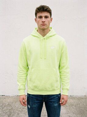Nike Club Fleece Pullover Hoodie Neon Lime Green Small